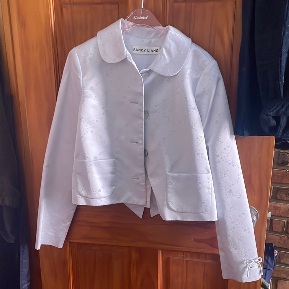 Sandy Liang Shelby Jacquard Crop Satin Jacket